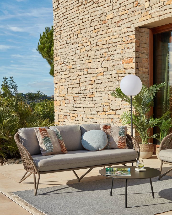 KAVE HOME Branzie sofa - brunt metal og reb, m. grbrune hynder, 3 pers.