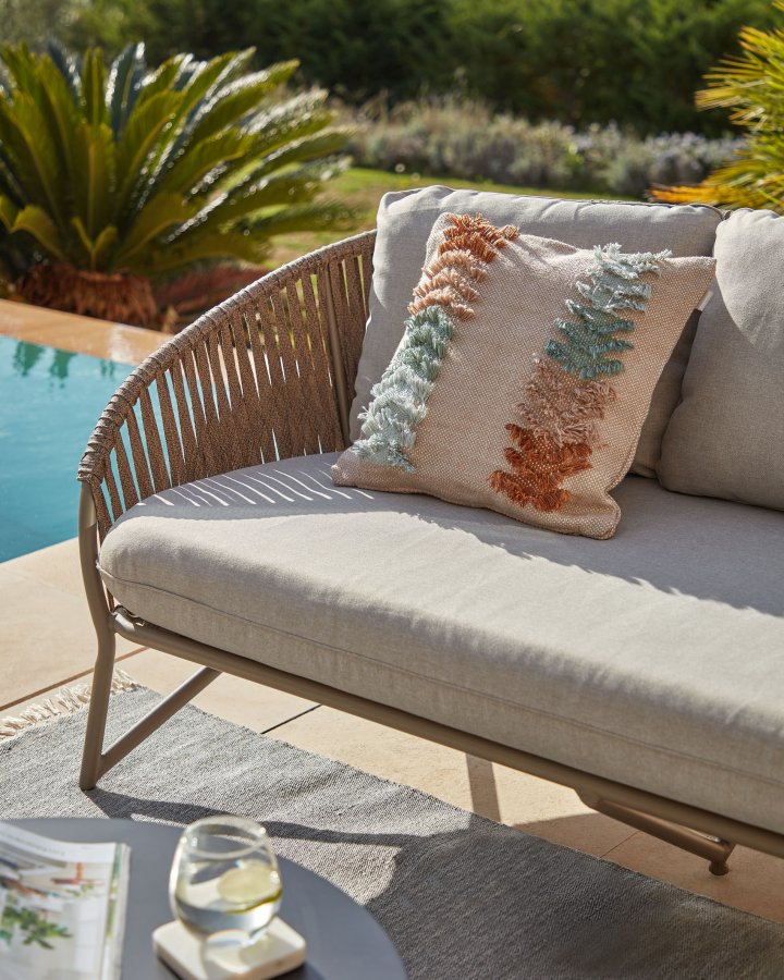 KAVE HOME Branzie sofa - brunt metal og reb, m. grbrune hynder, 3 pers.