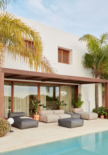 KAVE HOME Square chaiselong modul til havesofa - m. rygln - grn stof og sort aluminium (165x101) 