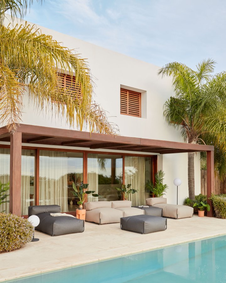 KAVE HOME Square chaiselong modul til havesofa - m. rygln - grn stof og sort aluminium (165x101) 