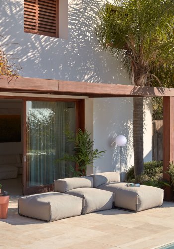 KAVE HOME Square puf modul til havesofa - grn stof og sort aluminium (101x101)