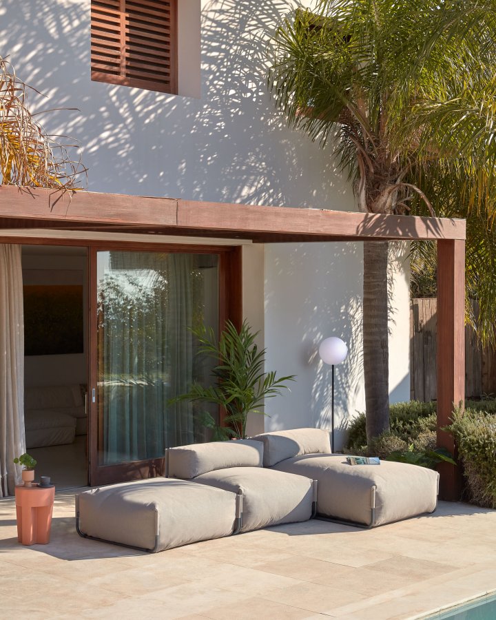 KAVE HOME Square puf modul til havesofa - grn stof og sort aluminium (101x101)