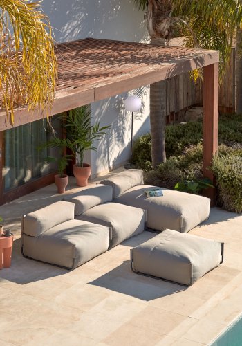 KAVE HOME Square chaiselong modul til havesofa - m. rygln - grn stof og sort aluminium (165x101) 