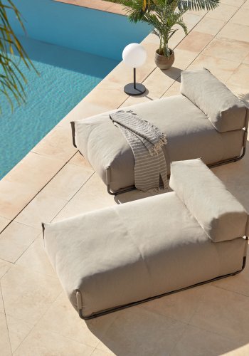 KAVE HOME Square chaiselong modul til havesofa - m. rygln - grn stof og sort aluminium (165x101) 