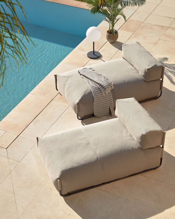 KAVE HOME Square chaiselong modul til havesofa - m. rygln - grn stof og sort aluminium (165x101) 