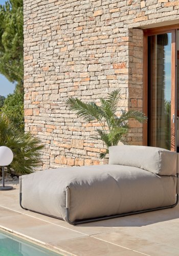 KAVE HOME Square chaiselong modul til havesofa - m. rygln - grn stof og sort aluminium (165x101) 