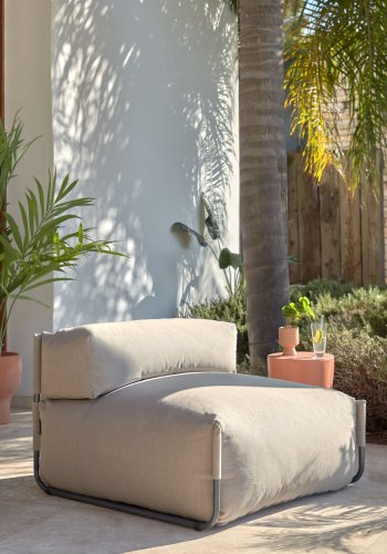 KAVE HOME Square modul til havesofa, m. rygln - grn stof og sort aluminium (101x101)