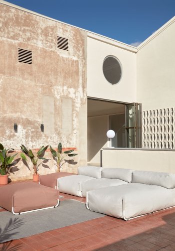 KAVE HOME Square chaiselong modul til havesofa, m. rygln - lysegr stof og hvid aluminium (165x101) 