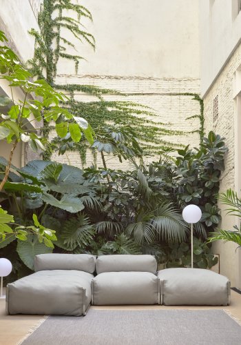 KAVE HOME Square modul til havesofa, m. rygln - lysegr stof og hvid aluminium (101x101) 