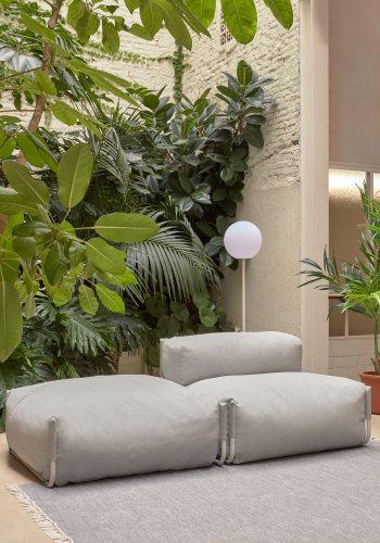 KAVE HOME Square modul til havesofa, m. rygln - lysegr stof og hvid aluminium (101x101) 