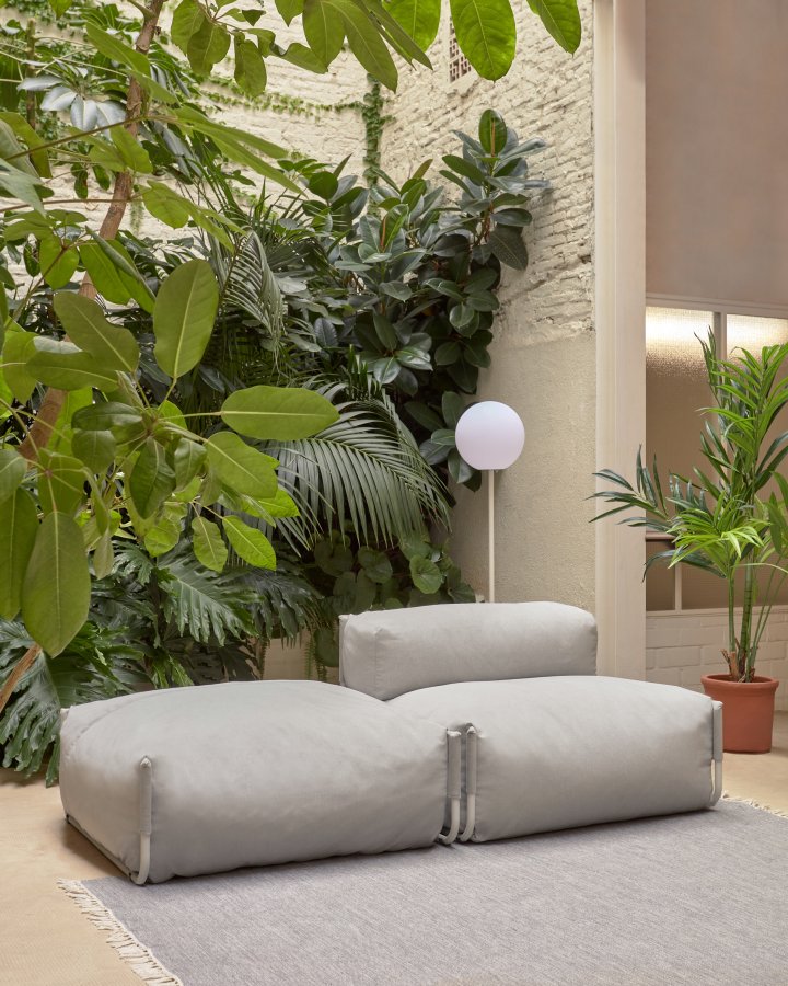 KAVE HOME Square modul til havesofa, m. rygln - lysegr stof og hvid aluminium (101x101) 