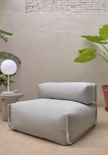 KAVE HOME Square modul til havesofa, m. rygln - lysegr stof og hvid aluminium (101x101) 