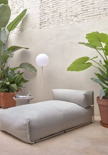 KAVE HOME Square chaiselong modul til havesofa, m. rygln - lysegr stof og hvid aluminium (165x101) 