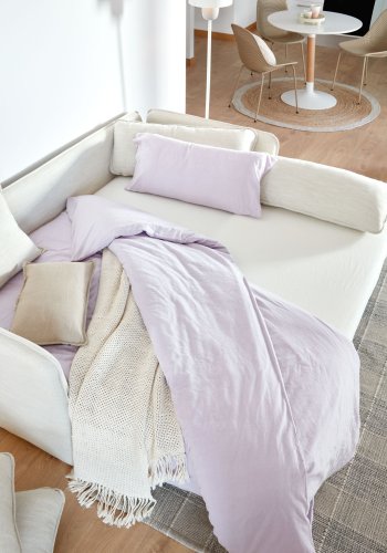 KAVE HOME Tanit sovesofa - beige stof og natur bgetr