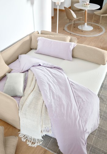 KAVE HOME Tanit sovesofa - beige stof og natur bg