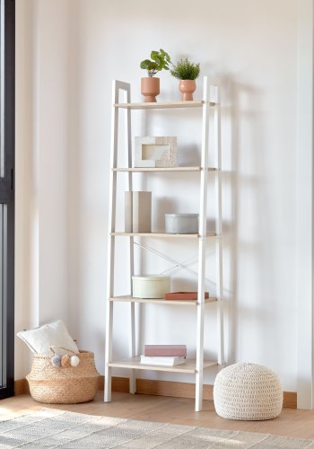 KAVE HOME rektangulr State reol m. 5 hylder - natur melamin og hvid stl (56x172)