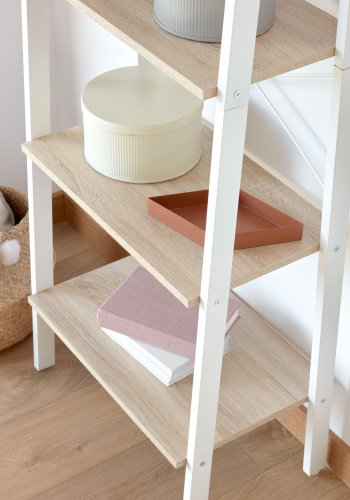 KAVE HOME rektangulr State reol m. 5 hylder - natur melamin og hvid stl (56x172)