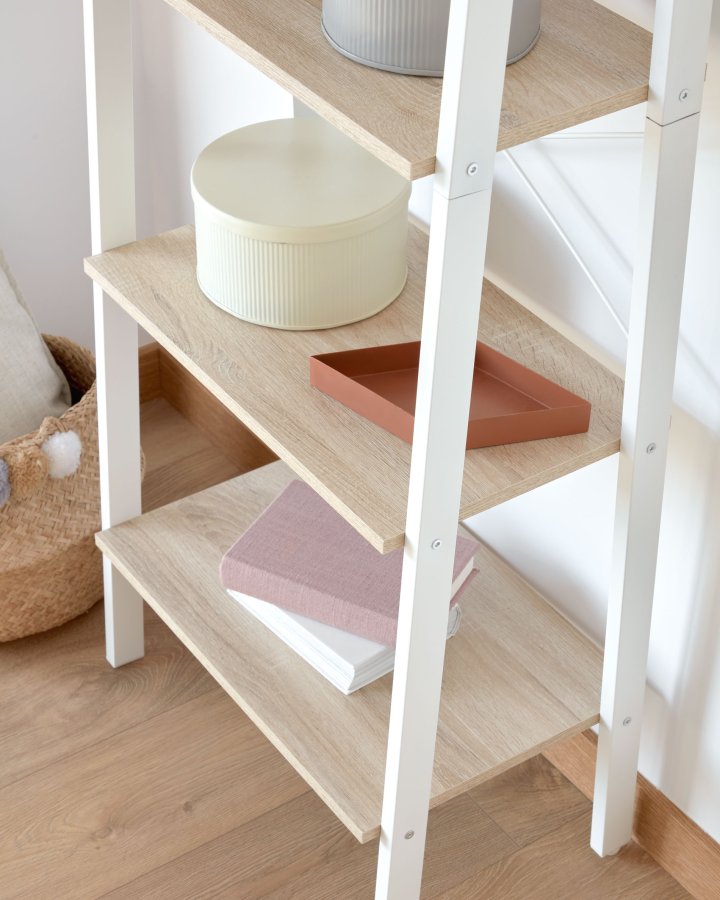 KAVE HOME rektangulr State reol m. 5 hylder - natur melamin og hvid stl (56x172)