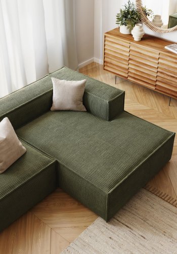 KAVE HOME Blok 2 pers. sofa, m. hjre chaiselong - grn corduroy fljl (240 cm)