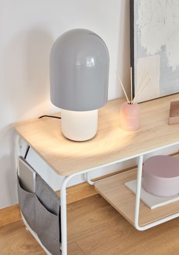 KAVE HOME Yamina TV-bord, m. hylde og gr stoflommer - natur melamin og hvid stl (110x40)