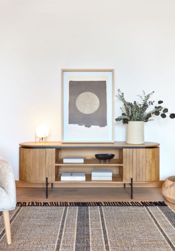 KAVE HOME Licia TV-bord, m. 2 lger og 2 bne rum - natur mangotr og sort metal (160x43) 