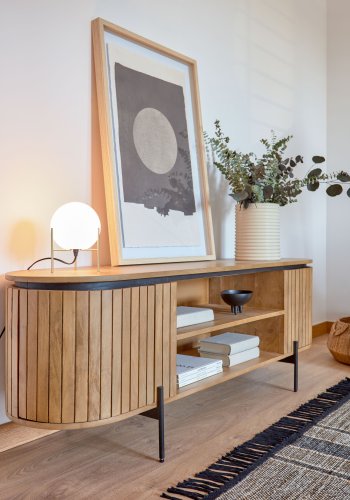 KAVE HOME Licia TV-bord, m. 2 lger og 2 bne rum - natur mangotr og sort metal (160x43) 