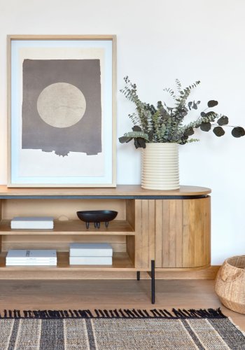 KAVE HOME Naira circular billede - glas, beige og sort lrred, polystyren (90x60)