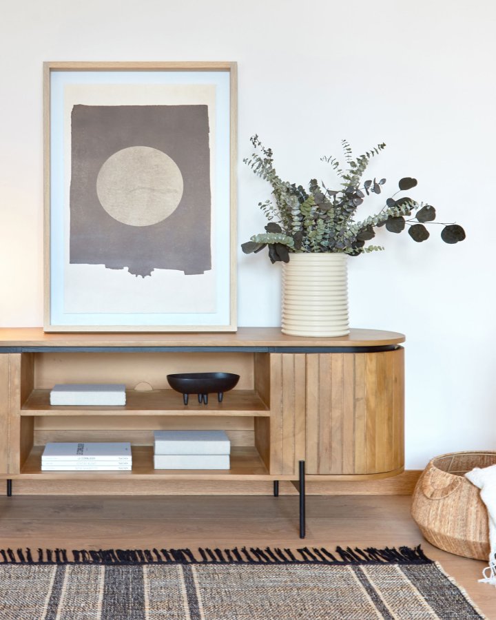 KAVE HOME Naira circular billede - glas, beige og sort lrred, polystyren (90x60)