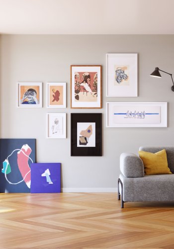 KAVE HOME Zoeli bl og rd abstrakt lrred 60 x 90 cm