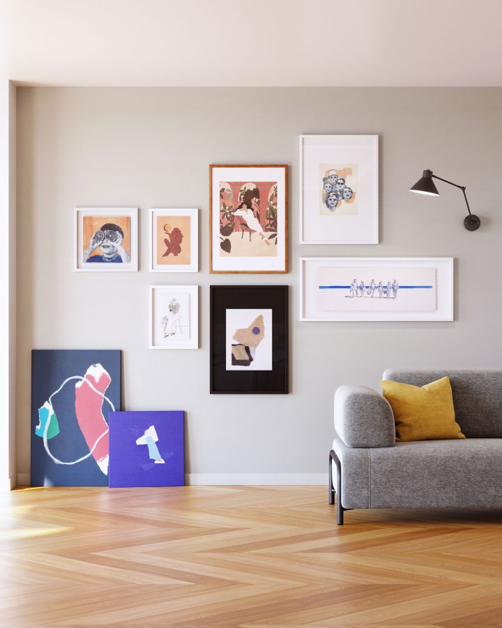 KAVE HOME Zoeli bl og rd abstrakt lrred 60 x 90 cm