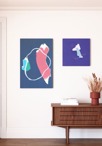 KAVE HOME Zoeli bl og rd abstrakt lrred 60 x 90 cm