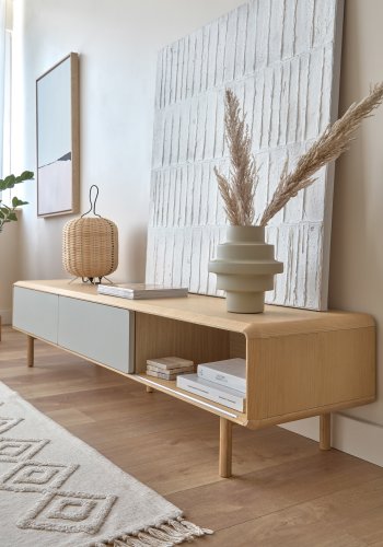 KAVE HOME Anielle TV-bord, m. 2 skydelger - gr/natur askefinér/asketr (180x41)