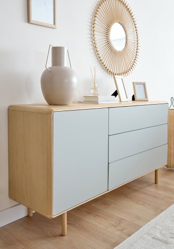 KAVE HOME Anielle sknk, m. 1 lge og 3 skuffer - gr/natur askefinér/asketr