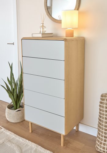 KAVE HOME Anielle kommode, m. 5 skuffer - gr/natur askefinér/asketr
