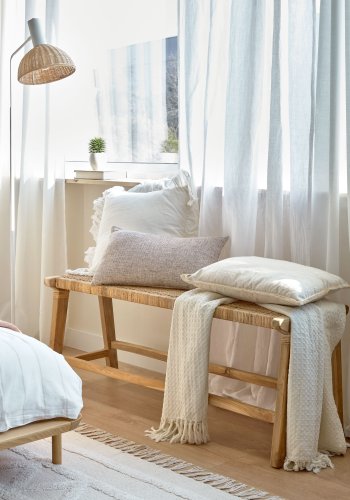 KAVE HOME Beida bnk, rektangulr - natur rattan og teaktr (120x40)