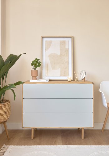 KAVE HOME Anielle kommode, m. 3 skuffer - gr/natur askefinér/asketr