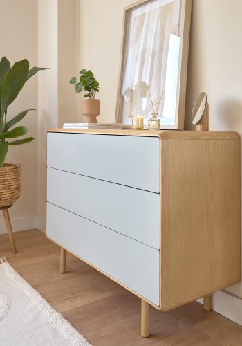 KAVE HOME Anielle kommode, m. 3 skuffer - gr/natur askefinér/asketr
