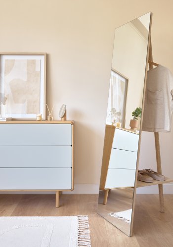 KAVE HOME Keisy gulvspejl, m. bjlestang og hylde - spejlglas og natur tr (45x160)