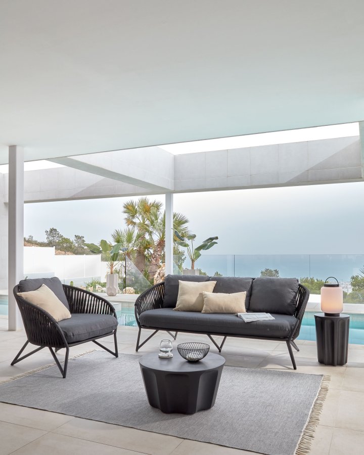 KAVE HOME Branzie lnestol, m. stofhynde - sort reb og stl