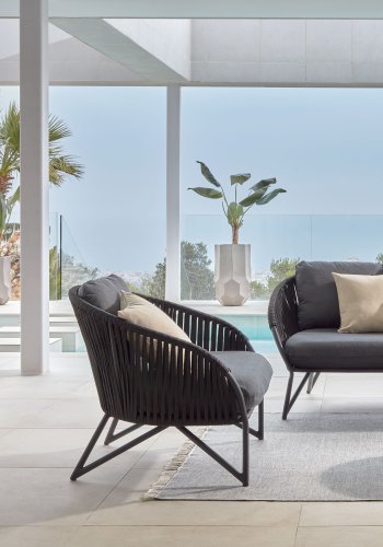 KAVE HOME Branzie lnestol, m. stofhynde - sort reb og stl