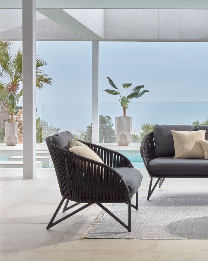 KAVE HOME Branzie lnestol, m. stofhynde - sort reb og stl