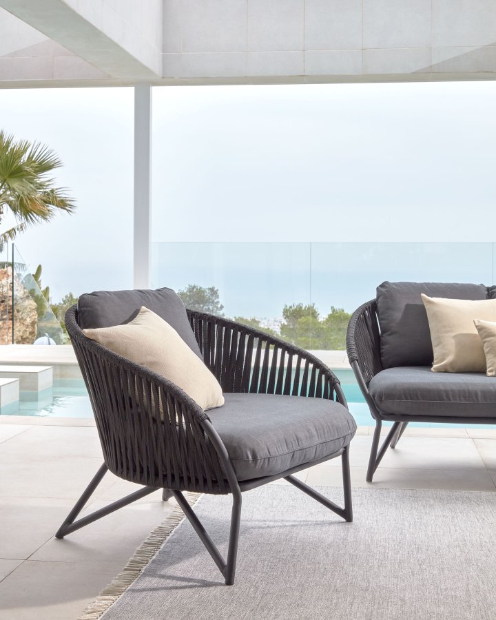 KAVE HOME Branzie lnestol, m. stofhynde - sort reb og stl