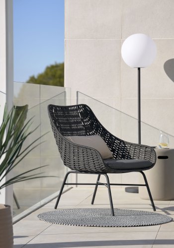 KAVE HOME Abeli lnestol, m. stofhynde - sort reb og stl