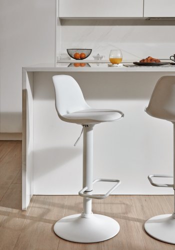KAVE HOME Orlando-T barstol, m. rygln og fodsttte - hvid polypropylen/kunstlder/stl