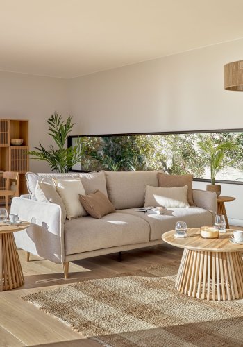 KAVE HOME Carlota 3 pers. sofa - beige chenille stof og natur fyrretr