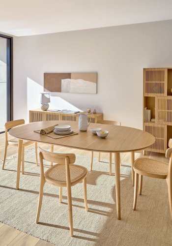 KAVE HOME Oakland spisebord, m. 2 tillgsplader - natur egefinér og natur gummitr (120(200)x90)