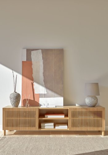 KAVE HOME Beyla TV-bord, m. 2 lger og 3 hylder - natur egefinér og egetr (180x49,5)