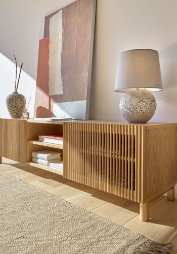 KAVE HOME Beyla TV-bord, m. 2 lger og 3 hylder - natur egefinér og egetr (180x49,5)