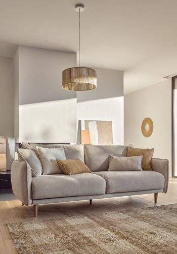 KAVE HOME Carlota 3 pers. sofa - beige chenille stof og natur fyrretr