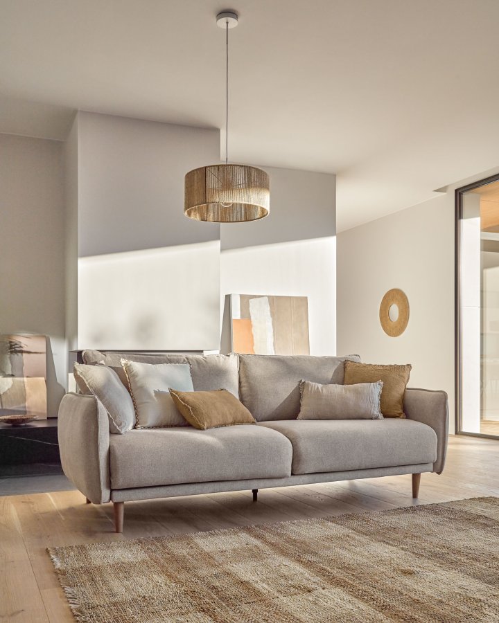 KAVE HOME Carlota 3 pers. sofa - beige chenille stof og natur fyrretr